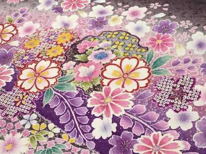 平和屋着物●豪華振袖　絞り　雪輪舞桜花文　暈し染め　金彩　銀通し地　京都きもの友禅扱い　正絹　逸品　CABD8818gh