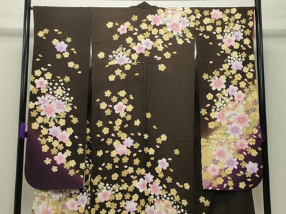 平和屋着物●豪華振袖　刺繍　舞桜花文　暈し染め　金彩　正絹　逸品　CABD8819gh