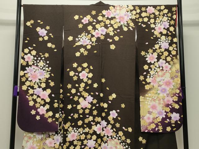 平和屋着物●豪華振袖　刺繍　舞桜花文　暈し染め　金彩　正絹　逸品　CABD8819gh