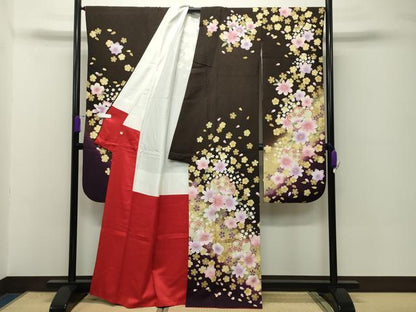 平和屋着物●豪華振袖　刺繍　舞桜花文　暈し染め　金彩　正絹　逸品　CABD8819gh