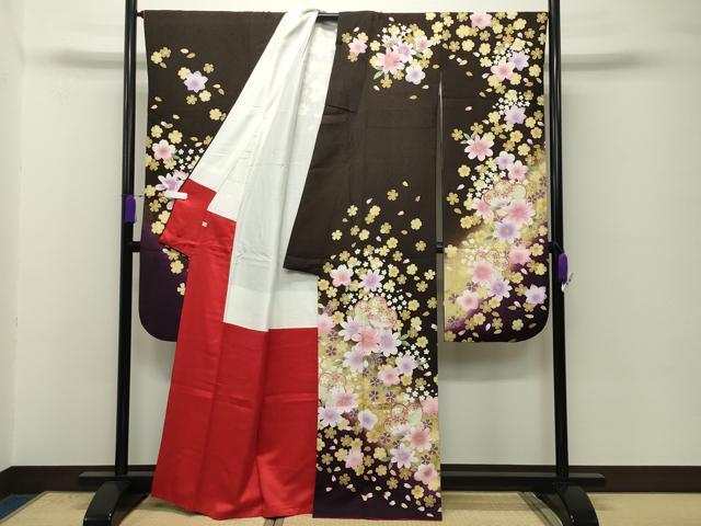 平和屋着物●豪華振袖　刺繍　舞桜花文　暈し染め　金彩　正絹　逸品　CABD8819gh