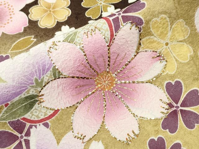 平和屋着物●豪華振袖　刺繍　舞桜花文　暈し染め　金彩　正絹　逸品　CABD8819gh