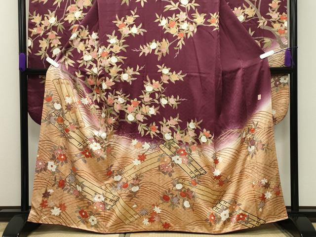 平和屋着物●十日町老舗ブランド　吉澤友禅　吾妻徳穂　振袖　駒刺繍　橘花筏　暈し染め　金彩　やまと誂製　正絹　逸品　CABD8821gh