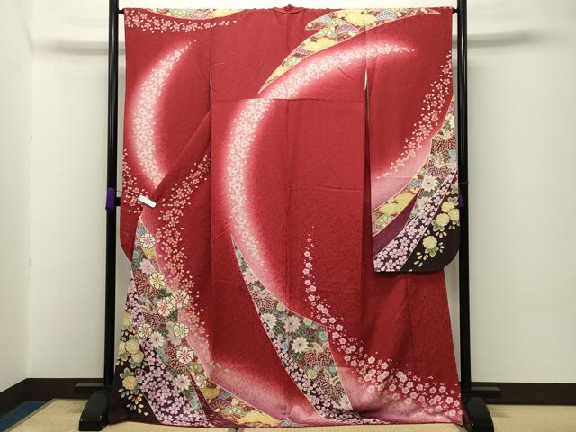 平和屋着物●豪華振袖　駒刺繍　舞桜花文　暈し染め　金彩　金通し地　正絹　逸品　CABD8822gh