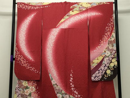 平和屋着物●豪華振袖　駒刺繍　舞桜花文　暈し染め　金彩　金通し地　正絹　逸品　CABD8822gh