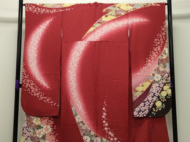 平和屋着物●豪華振袖　駒刺繍　舞桜花文　暈し染め　金彩　金通し地　正絹　逸品　CABD8822gh