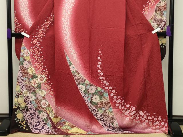 平和屋着物●豪華振袖　駒刺繍　舞桜花文　暈し染め　金彩　金通し地　正絹　逸品　CABD8822gh