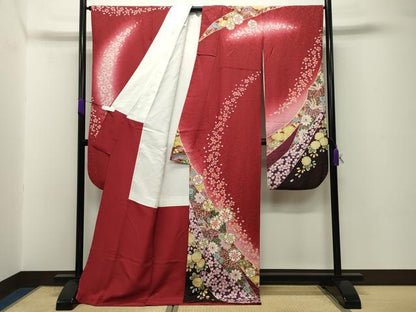平和屋着物●豪華振袖　駒刺繍　舞桜花文　暈し染め　金彩　金通し地　正絹　逸品　CABD8822gh