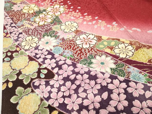 平和屋着物●豪華振袖　駒刺繍　舞桜花文　暈し染め　金彩　金通し地　正絹　逸品　CABD8822gh