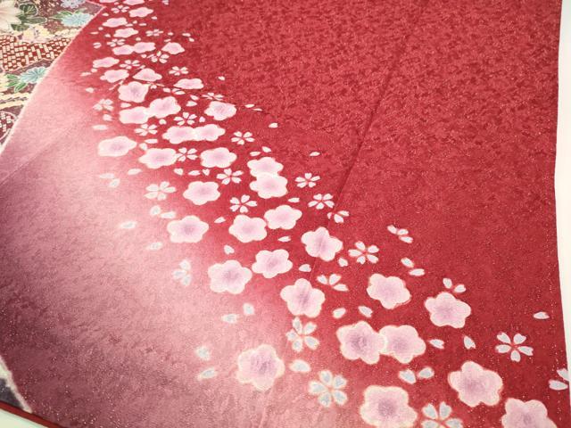平和屋着物●豪華振袖　駒刺繍　舞桜花文　暈し染め　金彩　金通し地　正絹　逸品　CABD8822gh
