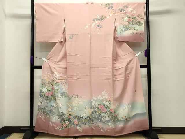 平和屋着物●訪問着　友禅　作家物　梅松鶴花文　暈し染め　正絹　逸品　未使用　CABD8823gh