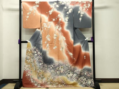 平和屋着物●越後十日町の一流染匠　桐屋・翠山工房　訪問着　辻が花　絞り　暈し染め　ロング丈　正絹　逸品　CABD8824gh