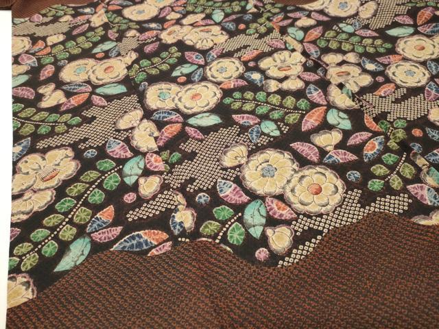 平和屋着物●訪問着　辻が花　黒地　正絹　逸品　CABD8825gh