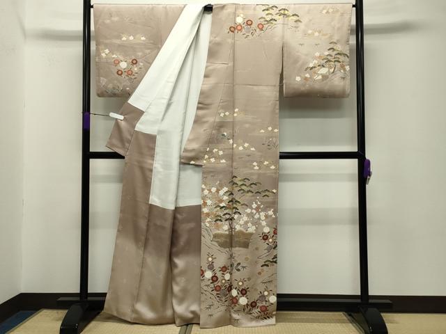 平和屋着物●訪問着　駒刺繍　流水松竹梅文　暈し染め　金彩　正絹　逸品　CABD8827gh