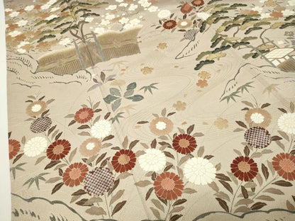 平和屋着物●訪問着　駒刺繍　流水松竹梅文　暈し染め　金彩　正絹　逸品　CABD8827gh