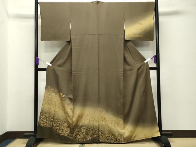 平和屋着物●螺鈿作家　甲斐泰造　訪問着　南天文　暈し染め　金彩　正絹　逸品　CABD8828gh