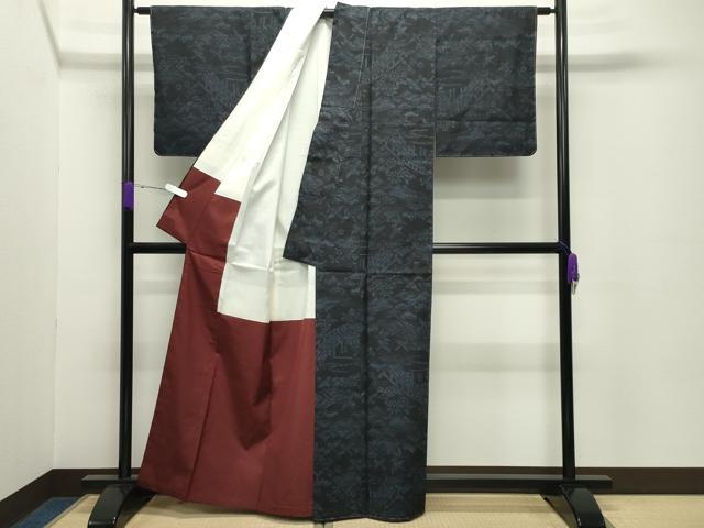 平和屋着物●本場結城紬　重要無形文化財　120亀甲　籬飛鶴花文　証紙付き　正絹　逸品　未使用　CABD8835gh