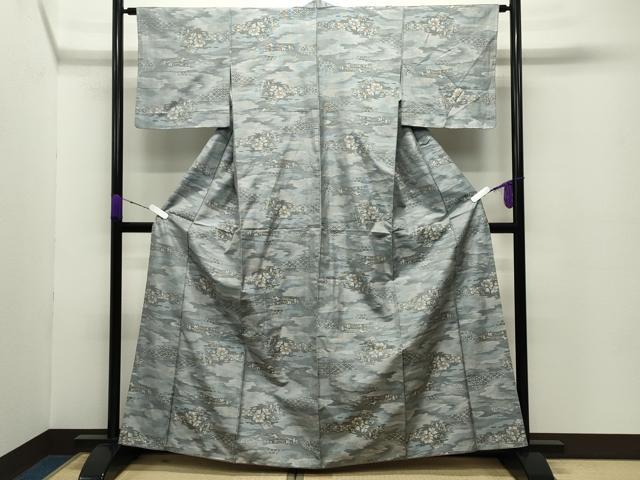 平和屋着物●都喜ヱ門　本場大島紬　白大島　7マルキ　総絣　更紗花唐草文　藤絹織物謹製　正絹　逸品　CABD8836gh