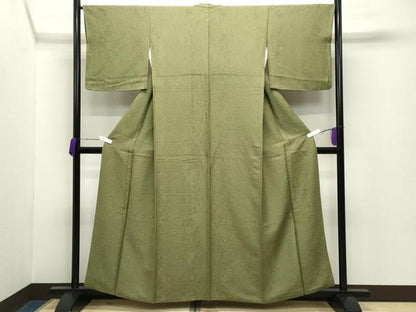 平和屋着物●上質な色無地　辻が花地紋　草色　正絹　逸品　CABD8838gh