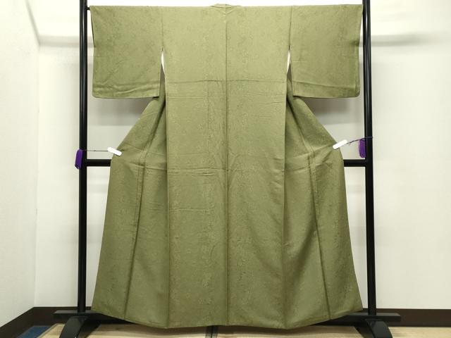 平和屋着物●上質な色無地　辻が花地紋　草色　正絹　逸品　CABD8838gh