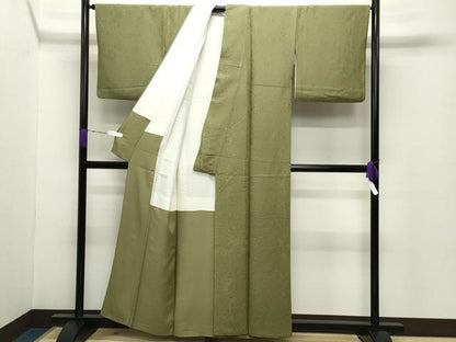 平和屋着物●上質な色無地　辻が花地紋　草色　正絹　逸品　CABD8838gh