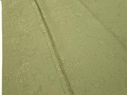 平和屋着物●上質な色無地　辻が花地紋　草色　正絹　逸品　CABD8838gh