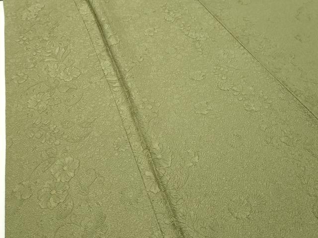 平和屋着物●上質な色無地　辻が花地紋　草色　正絹　逸品　CABD8838gh