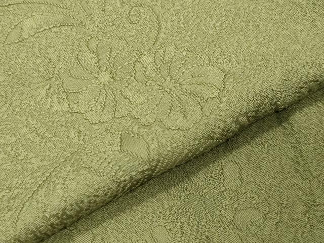 平和屋着物●上質な色無地　辻が花地紋　草色　正絹　逸品　CABD8838gh