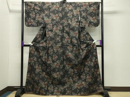 平和屋着物●本場大島紬　7マルキ　草花文　正絹　逸品　CABD8840gh