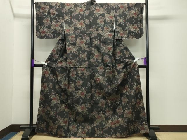 平和屋着物●本場大島紬　7マルキ　草花文　正絹　逸品　CABD8840gh