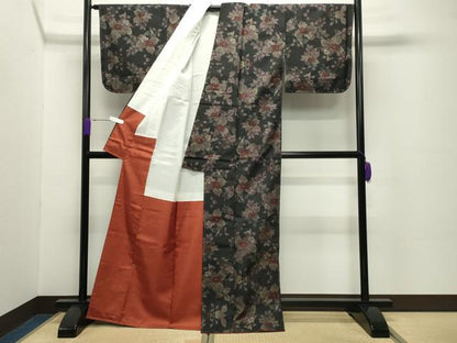 平和屋着物●本場大島紬　7マルキ　草花文　正絹　逸品　CABD8840gh