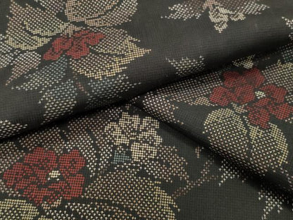 平和屋着物●本場大島紬　7マルキ　草花文　正絹　逸品　CABD8840gh
