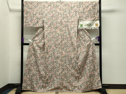 平和屋着物●本場結城玉紬　結織苑　型染め　花丸文　証紙付き　正絹　逸品　CABD8841gh