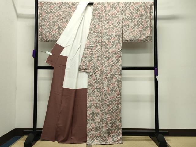平和屋着物●本場結城玉紬　結織苑　型染め　花丸文　証紙付き　正絹　逸品　CABD8841gh