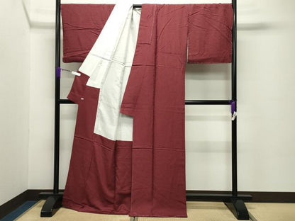 平和屋着物●上質な色無地　舞花地紋　小豆色　さが美扱い　ロング丈　正絹　逸品　未使用　CABD8845gh
