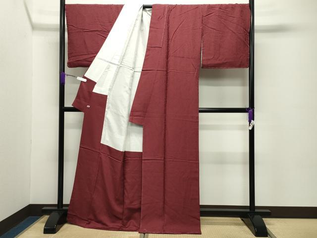 平和屋着物●上質な色無地　舞花地紋　小豆色　さが美扱い　ロング丈　正絹　逸品　未使用　CABD8845gh