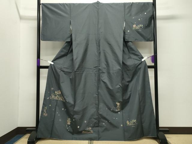 平和屋着物●中国三大刺繍　スワトウ刺繍　総刺繍　訪問着　本場大島紬地　花唐草文　正絹　逸品　CABD8846gh