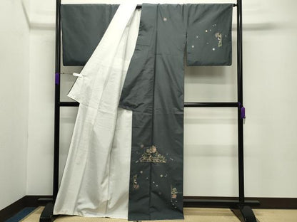 平和屋着物●中国三大刺繍　スワトウ刺繍　総刺繍　訪問着　本場大島紬地　花唐草文　正絹　逸品　CABD8846gh