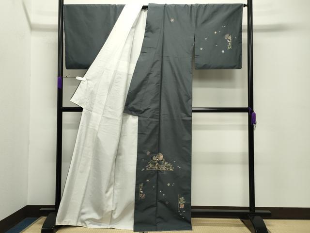 平和屋着物●中国三大刺繍　スワトウ刺繍　総刺繍　訪問着　本場大島紬地　花唐草文　正絹　逸品　CABD8846gh