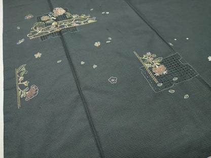 平和屋着物●中国三大刺繍　スワトウ刺繍　総刺繍　訪問着　本場大島紬地　花唐草文　正絹　逸品　CABD8846gh