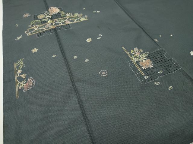 平和屋着物●中国三大刺繍　スワトウ刺繍　総刺繍　訪問着　本場大島紬地　花唐草文　正絹　逸品　CABD8846gh