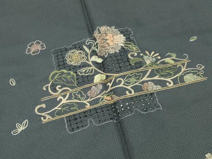 平和屋着物●中国三大刺繍　スワトウ刺繍　総刺繍　訪問着　本場大島紬地　花唐草文　正絹　逸品　CABD8846gh