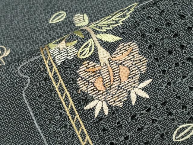 平和屋着物●中国三大刺繍　スワトウ刺繍　総刺繍　訪問着　本場大島紬地　花唐草文　正絹　逸品　CABD8846gh