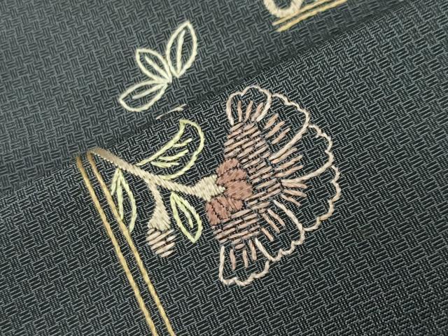 平和屋着物●中国三大刺繍　スワトウ刺繍　総刺繍　訪問着　本場大島紬地　花唐草文　正絹　逸品　CABD8846gh