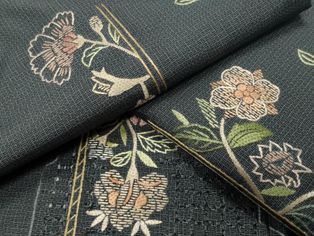 平和屋着物●中国三大刺繍　スワトウ刺繍　総刺繍　訪問着　本場大島紬地　花唐草文　正絹　逸品　CABD8846gh