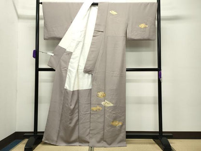 平和屋着物●訪問着　駒刺繍　流水花文　金彩　正絹　逸品　CABD8855gh