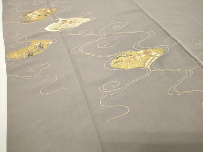 平和屋着物●訪問着　駒刺繍　流水花文　金彩　正絹　逸品　CABD8855gh