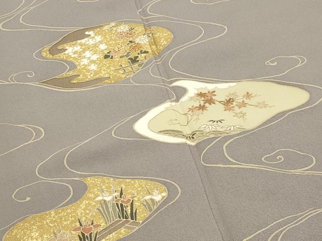 平和屋着物●訪問着　駒刺繍　流水花文　金彩　正絹　逸品　CABD8855gh