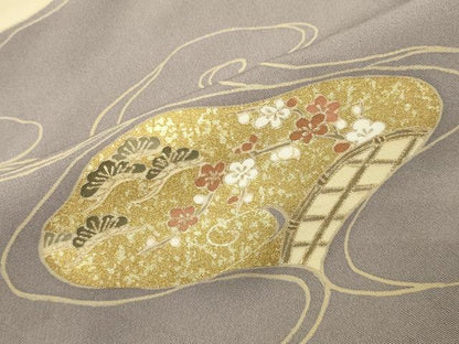 平和屋着物●訪問着　駒刺繍　流水花文　金彩　正絹　逸品　CABD8855gh