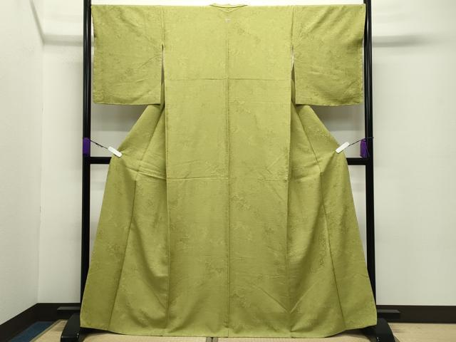 平和屋着物●上質な色無地　立波桐花地紋　青朽葉色　正絹　逸品　未使用　CABD8863gh
